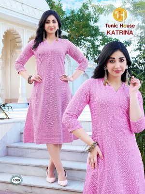 Tunic House Katrina Anarkali Kurti Viscose Rayon Chikankari And Sequin Work Wholesale kurtis catalogs