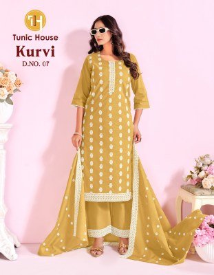 Tunic House Kurvi Cotton Schiffli Kurti Pant with Dupatta 