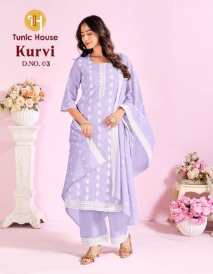 Tunic House Kurvi Cotton Schiffli Kurti Pant with Dupatta kurti pant with dupatta Catalogs