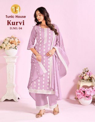 Tunic House Kurvi Cotton Schiffli Kurti Pant with Dupatta kurti pant with dupatta Catalogs