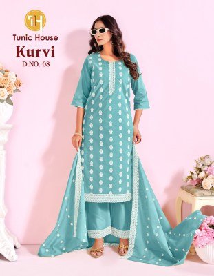 Tunic House Kurvi Cotton Schiffli Kurti Pant with Dupatta kurti pant with dupatta Catalogs