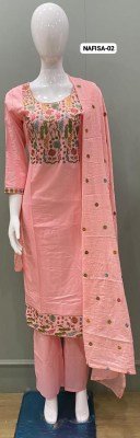 Tunic House Nafisa Cambric Cotton Embroidered Kurti Pant with Mal Cotton Dupatta kurti pant with dupatta Catalogs