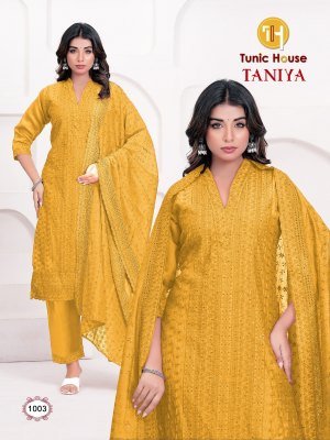 Tunic House Taniya Chanderi Silk Lucknowi Sequins Kurti Pant with Dupatta Set kurti pant with dupatta Catalogs