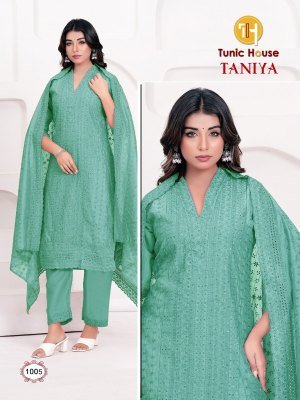 Tunic House Taniya Chanderi Silk Lucknowi Sequins Kurti Pant with Dupatta Set kurti pant with dupatta Catalogs