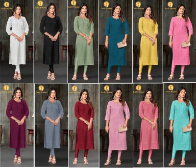 Tunic House Tesla Viscus Rayon Fully Chikankari Work Kurti collection wholesale sale  Size wise Combo Set