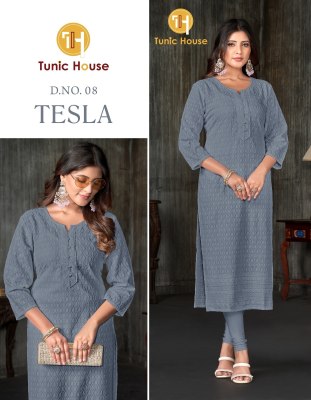 Tunic House Tesla Viscus Rayon Fully Chikankari Work Kurti collection wholesale sale  Size wise Combo Set