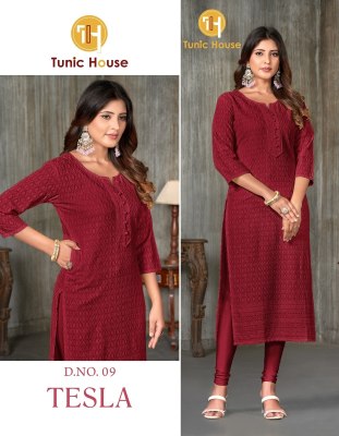 Tunic House Tesla Viscus Rayon Fully Chikankari Work Kurti collection wholesale sale  Size wise Combo Set