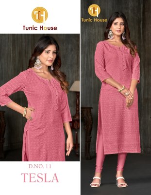 Tunic House Tesla Viscus Rayon Fully Chikankari Work Kurti collection wholesale sale  Size wise Combo Set