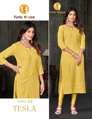 Tunic House Tesla Viscus Rayon Fully Chikankari Work Kurti collection wholesale sale  Size wise Combo Set