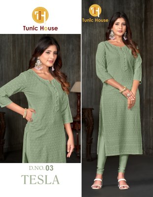 Tunic House Tesla Viscus Rayon Fully Chikankari Work Kurti collection wholesale sale  Size wise Combo Set