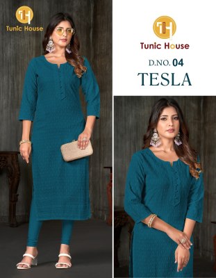 Tunic House Tesla Viscus Rayon Fully Chikankari Work Kurti collection wholesale sale  Size wise Combo Set
