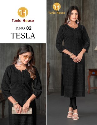 Tunic House Tesla Viscus Rayon Fully Chikankari Work Kurti collection wholesale sale  Size wise Combo Set