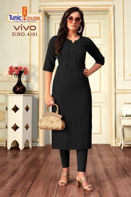 Tunic House Vivo Chikankari Sequence Kurti Viscose Rayon Designer Kurti Wholesale kurtis catalogs