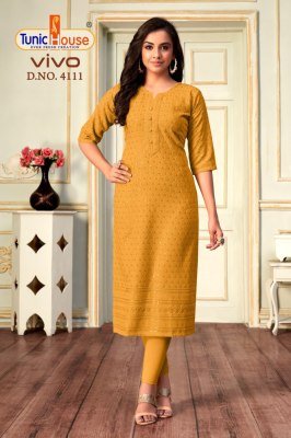 Tunic House Vivo Chikankari Sequence Kurti Viscose Rayon Designer Kurti Wholesale kurtis catalogs