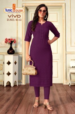 Tunic House Vivo Chikankari Sequence Kurti Viscose Rayon Designer Kurti Wholesale kurtis catalogs