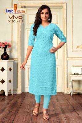Tunic House Vivo Chikankari Sequence Kurti Viscose Rayon Designer Kurti Wholesale kurtis catalogs