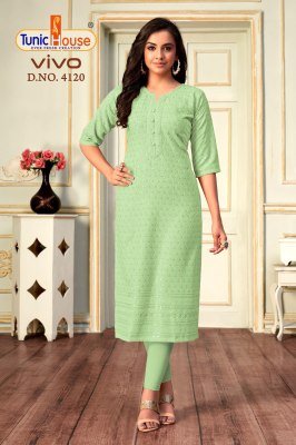 Tunic House Vivo Chikankari Sequence Kurti Viscose Rayon Designer Kurti Wholesale kurtis catalogs
