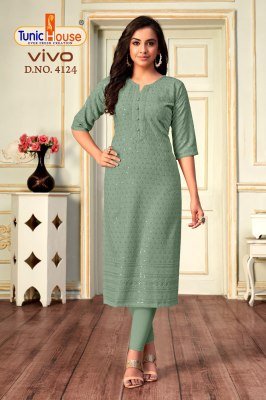 Tunic House Vivo Chikankari Sequence Kurti Viscose Rayon Designer Kurti Wholesale kurtis catalogs