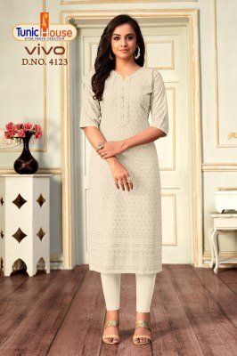 Tunic House Vivo Chikankari Sequence Kurti Viscose Rayon Designer Kurti Wholesale kurtis catalogs