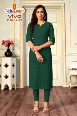 Tunic House Vivo Chikankari Sequence Kurti Viscose Rayon Designer Kurti Wholesale kurtis catalogs