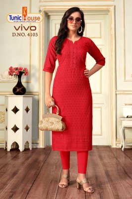 Tunic House Vivo Chikankari Sequence Kurti Viscose Rayon Designer Kurti Wholesale kurtis catalogs