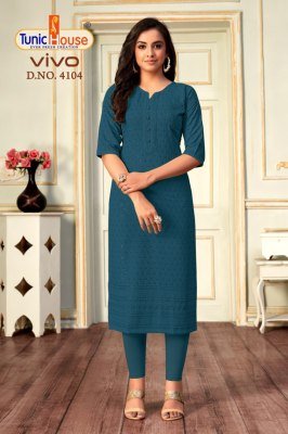 Tunic House Vivo Chikankari Sequence Kurti Viscose Rayon Designer Kurti Wholesale kurtis catalogs