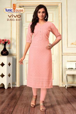 Tunic House Vivo Chikankari Sequence Kurti Viscose Rayon Designer Kurti Wholesale kurtis catalogs