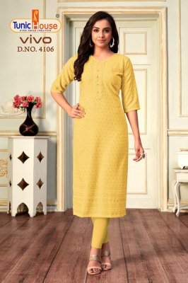 Tunic House Vivo Chikankari Sequence Kurti Viscose Rayon Designer Kurti Wholesale kurtis catalogs