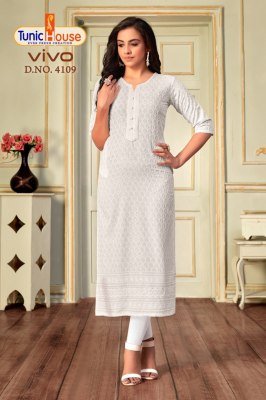 Tunic House Vivo Chikankari Sequence Kurti Viscose Rayon Designer Kurti Wholesale kurtis catalogs