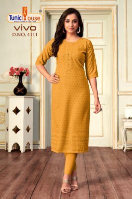 Tunic House Vivo Lucknowi Sequence Kurti Viscose Rayon, All-Side Sequin Embroidery With Pocket Wholesale kurtis catalogs
