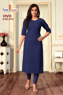 Tunic House Vivo Lucknowi Sequence Kurti Viscose Rayon, All-Side Sequin Embroidery With Pocket Wholesale kurtis catalogs