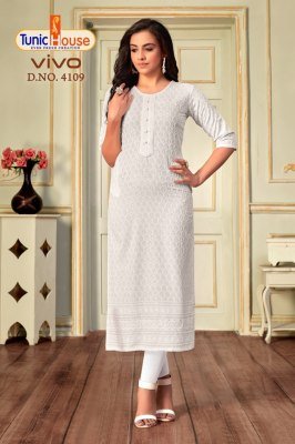 Tunic House Vivo Lucknowi Sequence Kurti Viscose Rayon, All-Side Sequin Embroidery With Pocket Wholesale kurtis catalogs