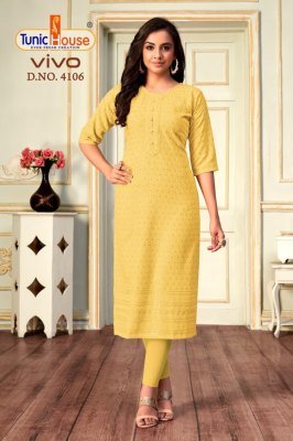 Tunic House Vivo Lucknowi Sequence Kurti Viscose Rayon, All-Side Sequin Embroidery With Pocket Wholesale kurtis catalogs