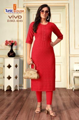 Tunic House Vivo Lucknowi Sequence Kurti Viscose Rayon, All-Side Sequin Embroidery With Pocket Wholesale kurtis catalogs