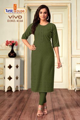 Tunic House Vivo Lucknowi Sequence Kurti Viscose Rayon, All-Side Sequin Embroidery With Pocket Wholesale kurtis catalogs