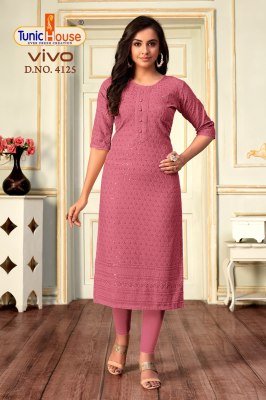 Tunic House Vivo Lucknowi Sequence Kurti Viscose Rayon, All-Side Sequin Embroidery With Pocket Wholesale kurtis catalogs