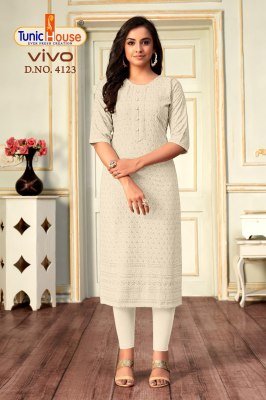 Tunic House Vivo Lucknowi Sequence Kurti Viscose Rayon, All-Side Sequin Embroidery With Pocket Wholesale kurtis catalogs
