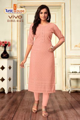Tunic House Vivo Lucknowi Sequence Kurti Viscose Rayon, All-Side Sequin Embroidery With Pocket Wholesale kurtis catalogs