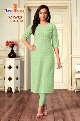 Tunic House Vivo Lucknowi Sequence Kurti Viscose Rayon, All-Side Sequin Embroidery With Pocket Wholesale kurtis catalogs