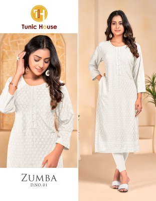 Tunic House Zumba Luxe Chikankari Embroidered Straight Kurti  Viscose Rayon with Pocket  Wholesale kurtis catalogs