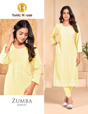 Tunic House Zumba Luxe Chikankari Embroidered Straight Kurti  Viscose Rayon with Pocket  Wholesale kurtis catalogs