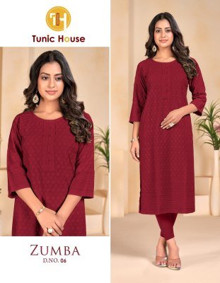 Tunic House Zumba Luxe Chikankari Embroidered Straight Kurti  Viscose Rayon with Pocket  Wholesale kurtis catalogs
