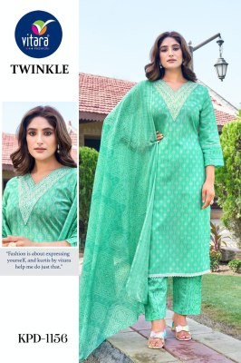 Twinkle by Vitara fashion pure cotton embroidered kurti pant and dupatta catalogue at low rate Vitara fashion