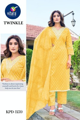 Twinkle by Vitara fashion pure cotton embroidered kurti pant and dupatta catalogue at low rate readymade suit catalogs