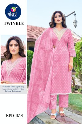 Twinkle by Vitara fashion pure cotton embroidered kurti pant and dupatta catalogue at low rate readymade suit catalogs