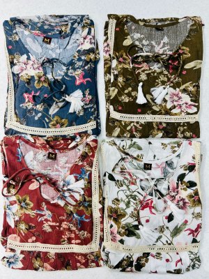 Urvashi presented Short Printed top with lace and dori in 4 colors at affordable rate western wear catalogs