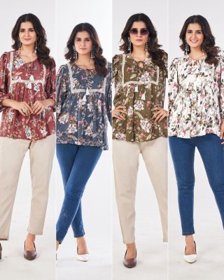 Urvashi presented Short Printed top with lace and dori in 4 colors at affordable rate western wear catalogs