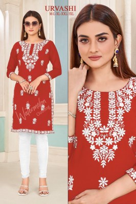 Urvashi presenting faux georgette embroidered cotton kurti with inner catalog at wholesale price kurtis catalogs