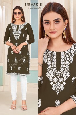 Urvashi presenting faux georgette embroidered cotton kurti with inner catalog at wholesale price kurtis catalogs