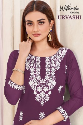 Urvashi presenting faux georgette embroidered cotton kurti with inner catalog at wholesale price kurtis catalogs